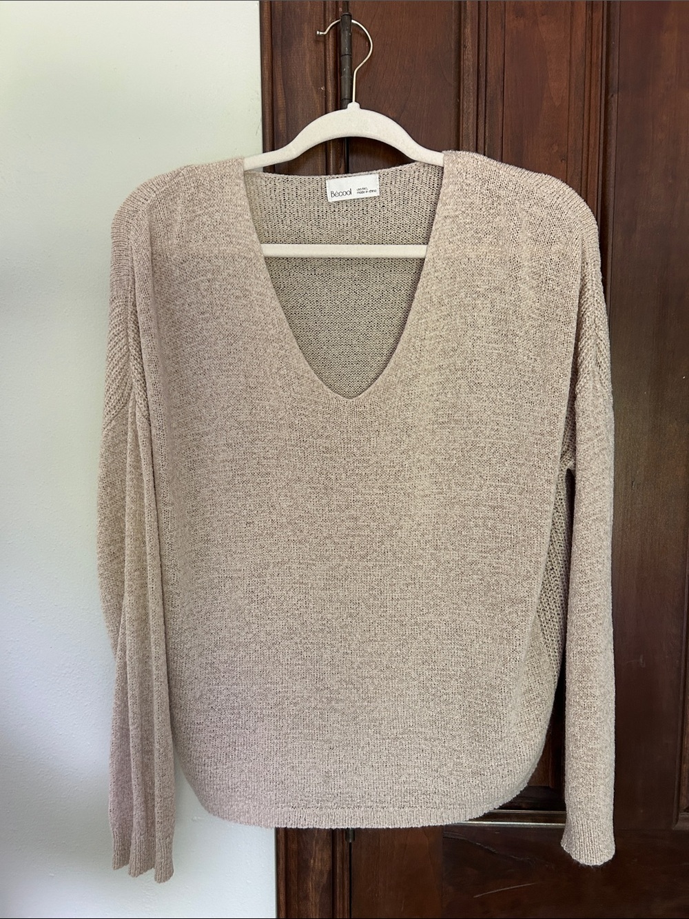 Be Cool Taupe V-Neck Knit Sweater